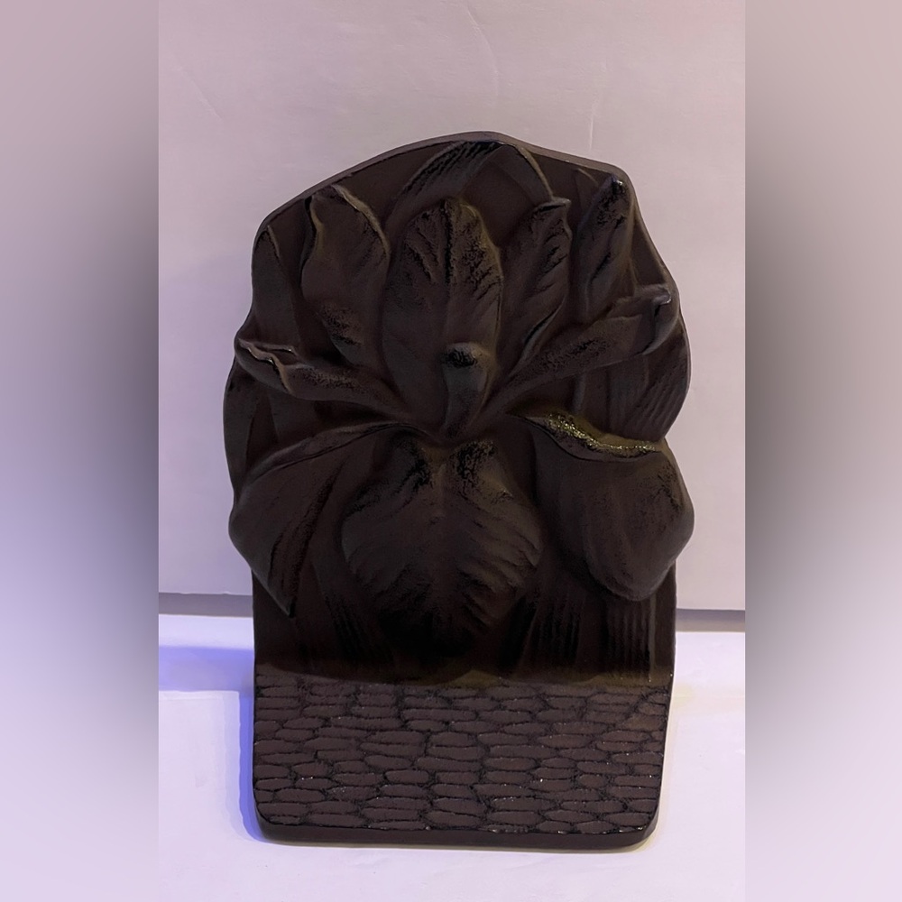 Vintage 6.5" Iris Flower Japanese Art Nouveau Rust Cast Iron Bookend Decor